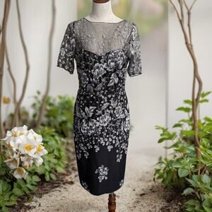 Badgley Mischka floral unconventional lace sheath dress 14 mother of bride LBD